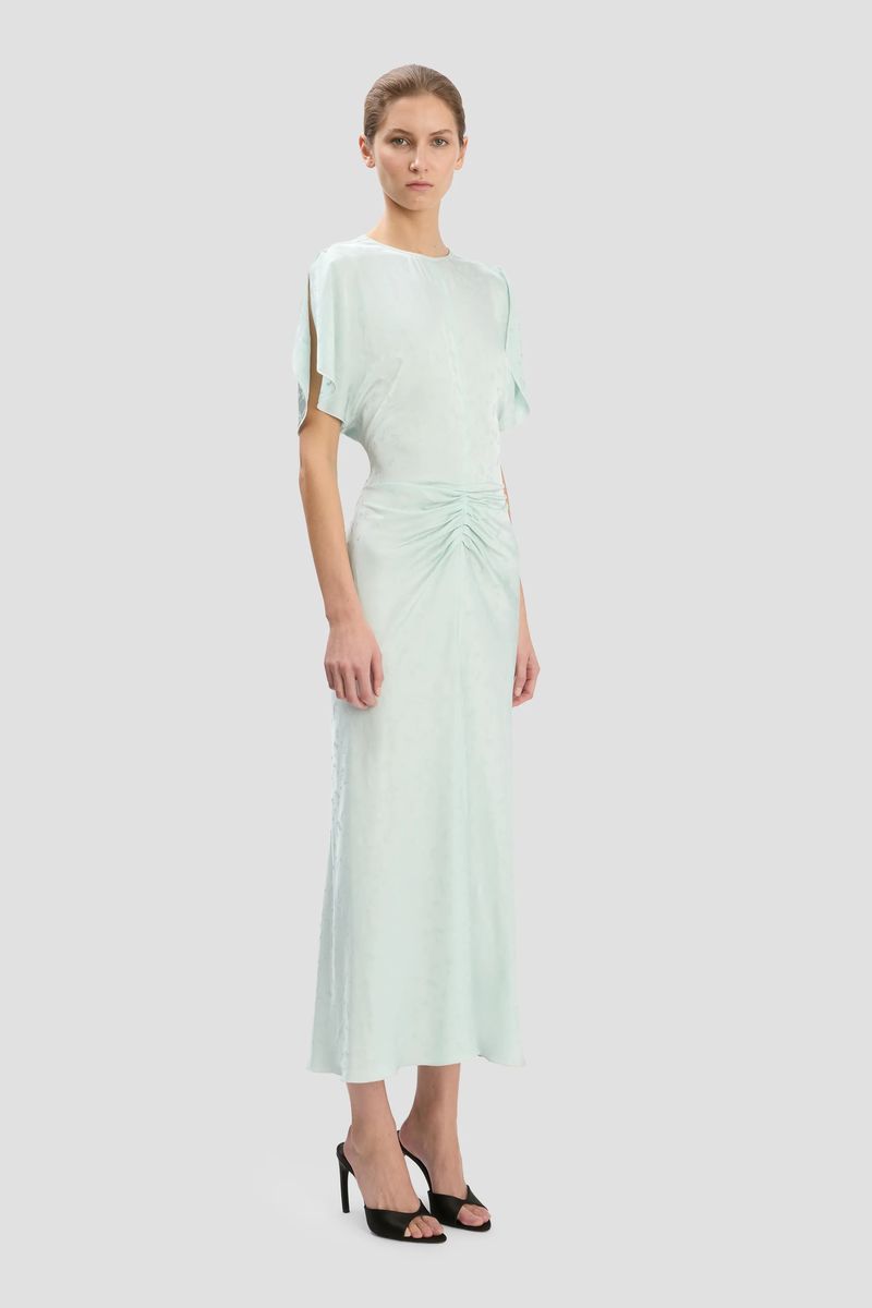 Aquamarin Midikleid mit Tulpenärmeln