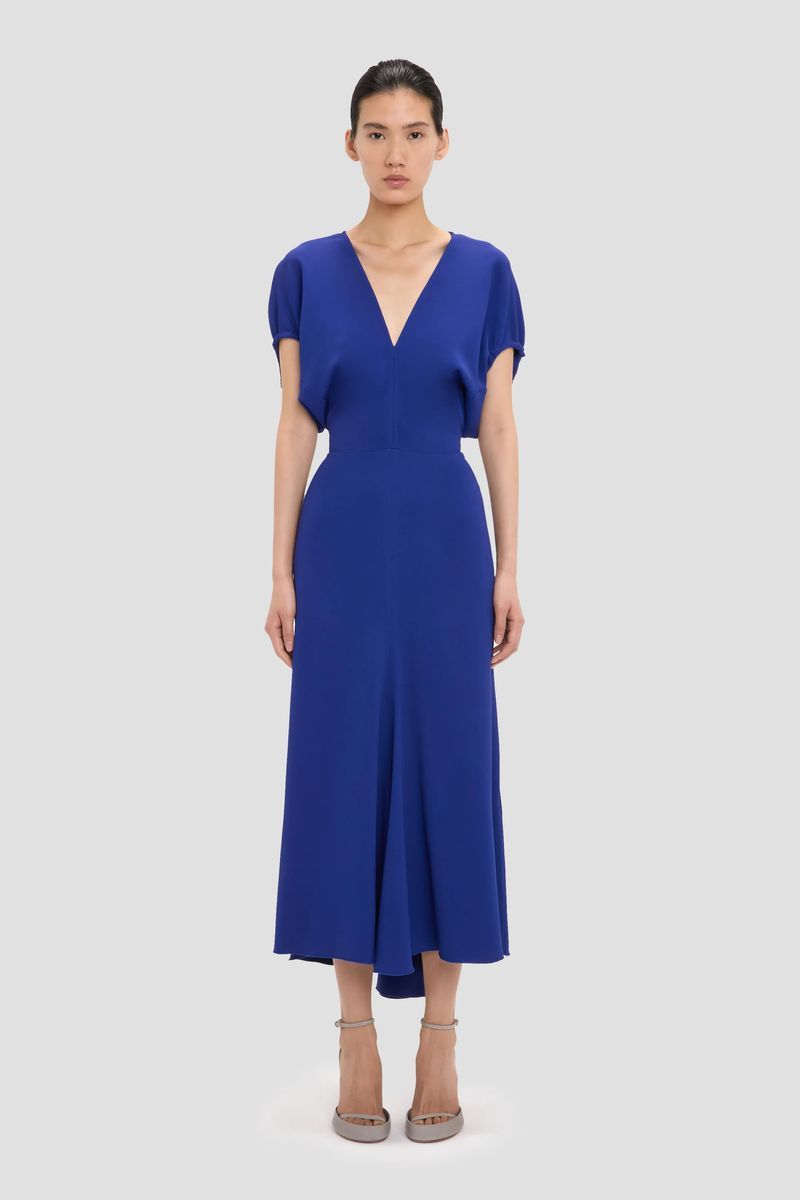 Elegantes Indigo-Midikleid mit Ärmeln