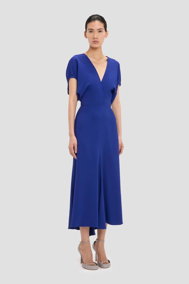 Elegantes Indigo-Midikleid mit Ärmeln