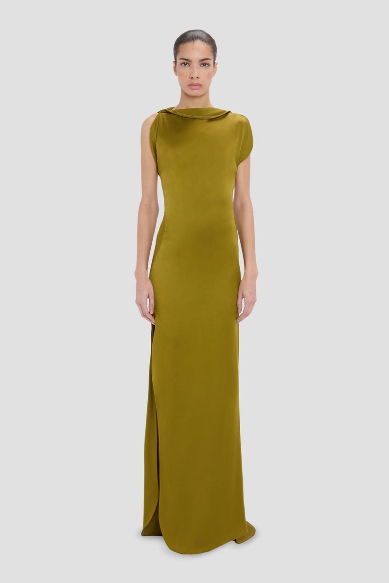 Elegantes säulenförmiges Kleid in Moosgrün