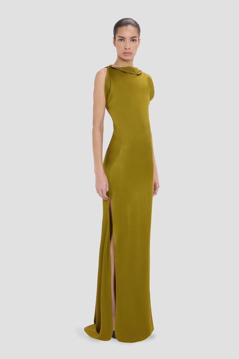 Elegantes säulenförmiges Kleid in Moosgrün