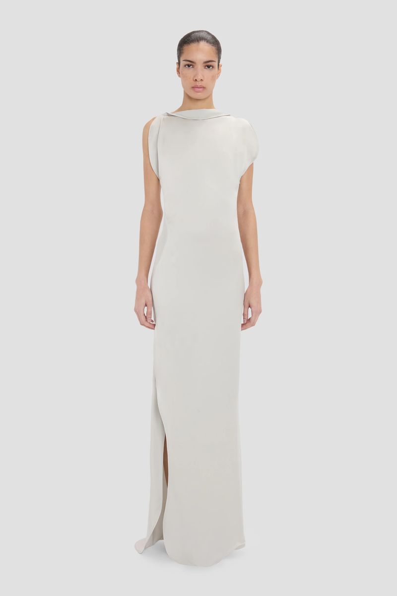 Elegantes Säulenkleid mit drapierter Schulter