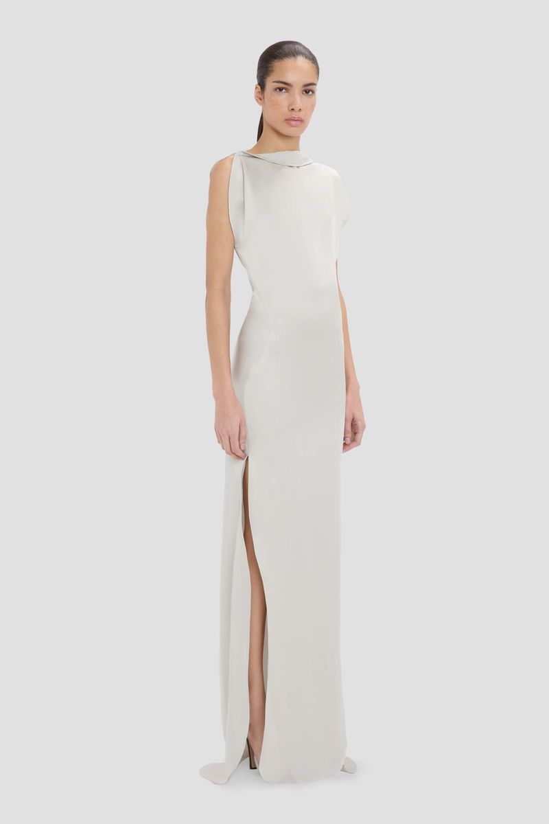 Elegantes Säulenkleid mit drapierter Schulter