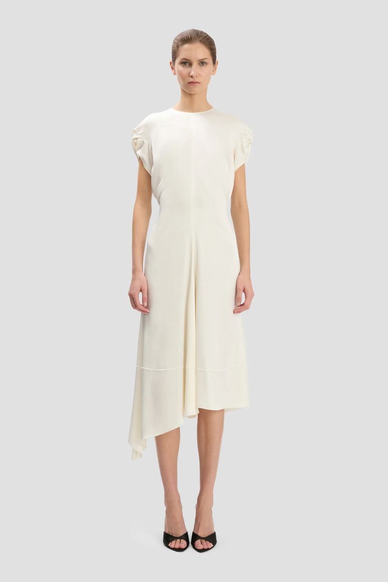 Elfenbeinfarbenes Twist-Shoulder-Midikleid