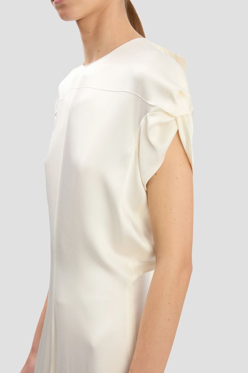 Elfenbeinfarbenes Twist-Shoulder-Midikleid