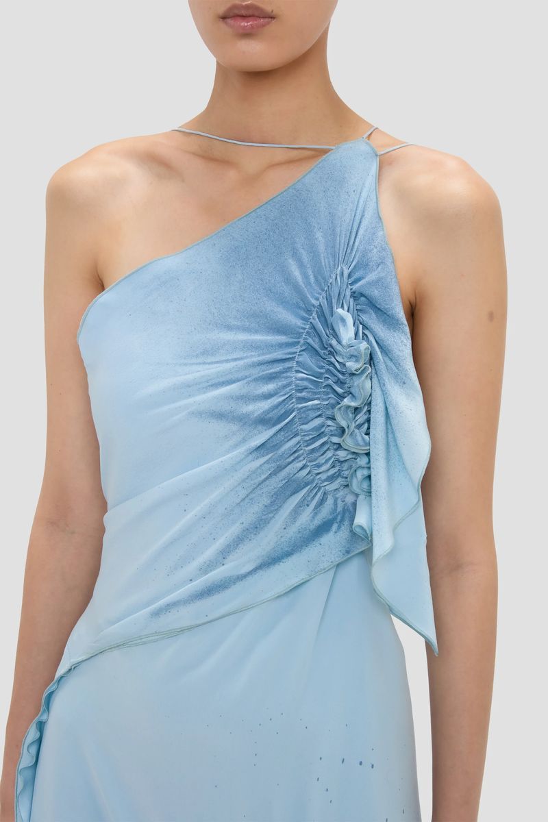 Asymmetrisches, ionisch-blaues Neckholderkleid