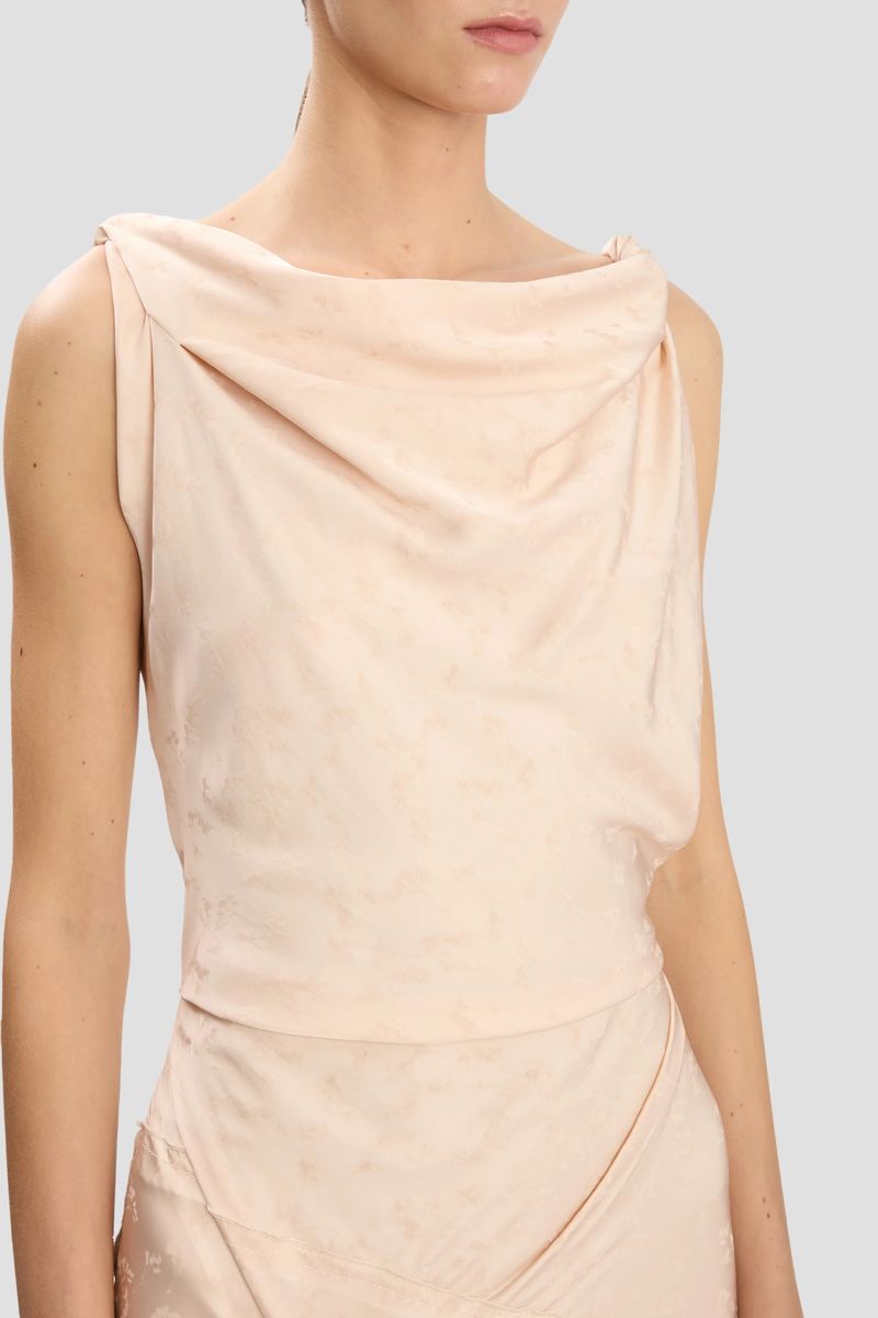 Elegantes ärmelloses Kleid mit Wasserfallausschnitt