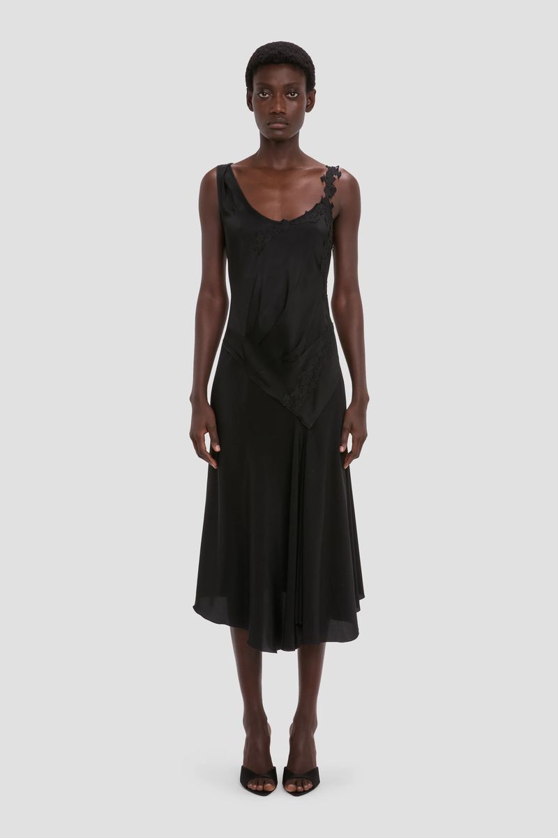 Asymmetrisches Midikleid mit Spitzendetail