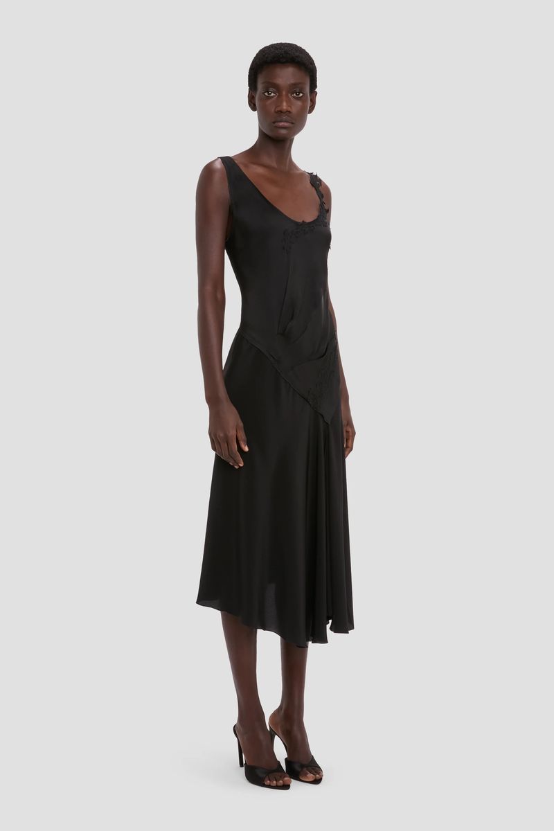 Asymmetrisches Midikleid mit Spitzendetail