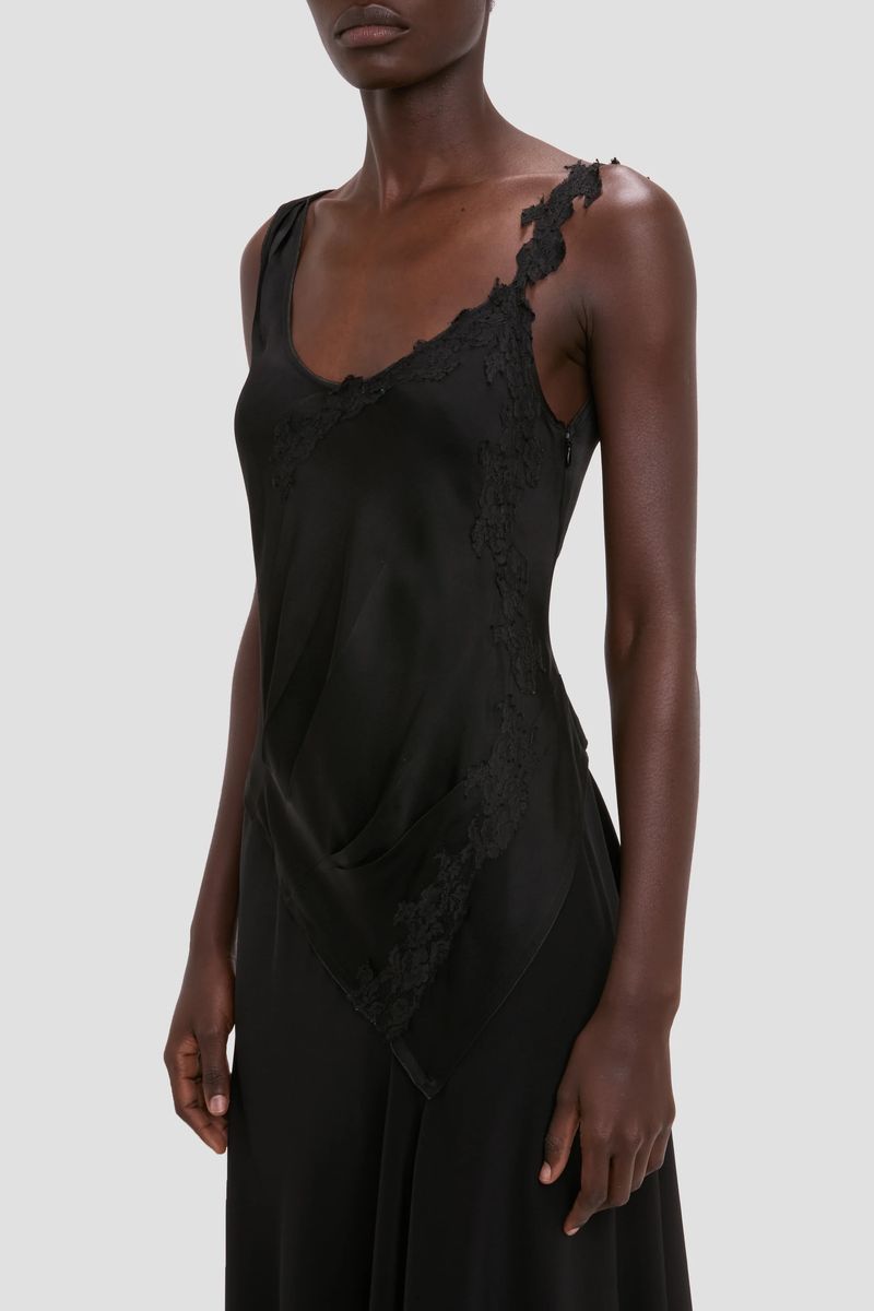 Asymmetrisches Midikleid mit Spitzendetail