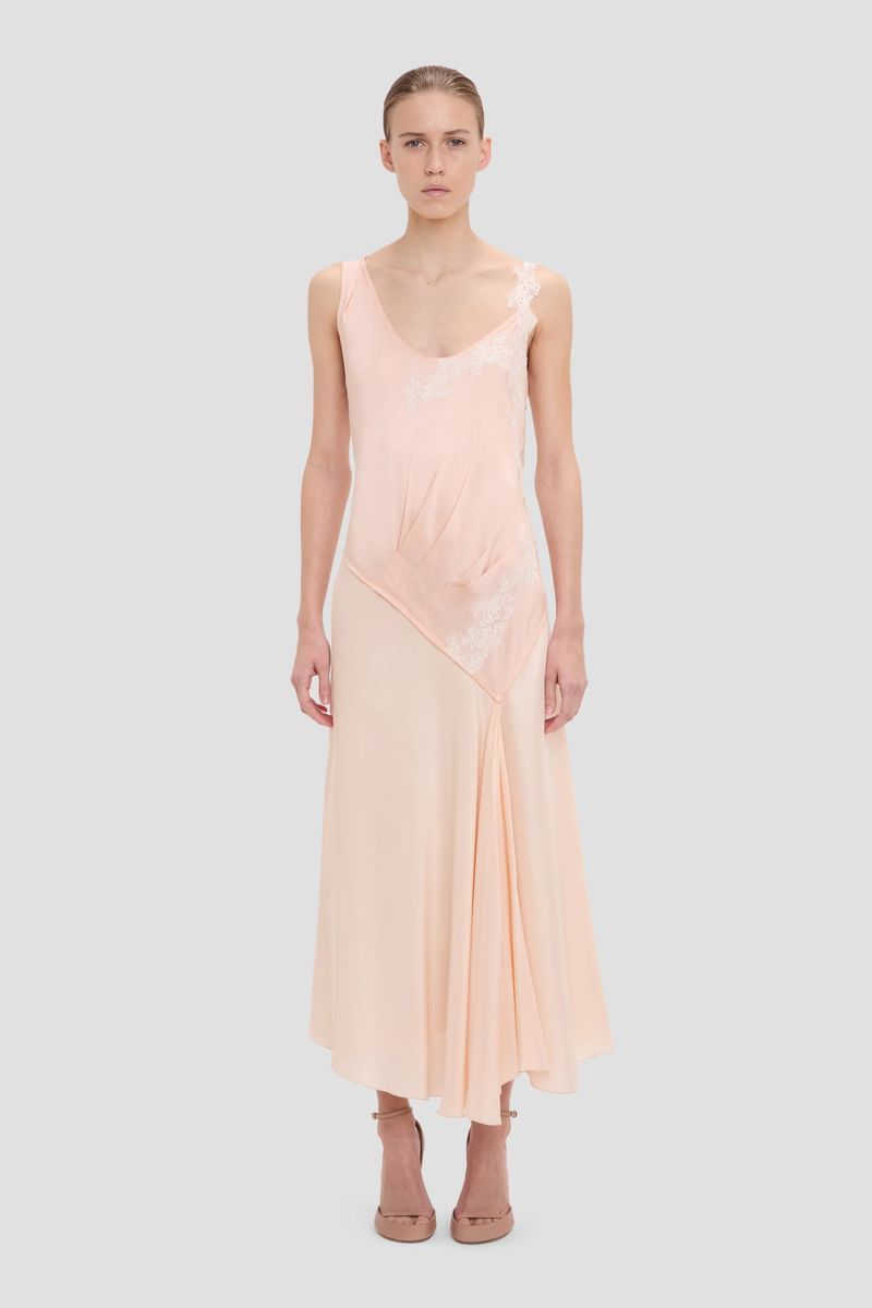 Elegantes, mit Spitze besetztes Midikleid
