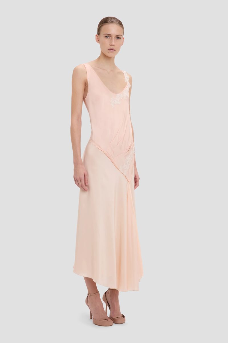 Elegantes, mit Spitze besetztes Midikleid