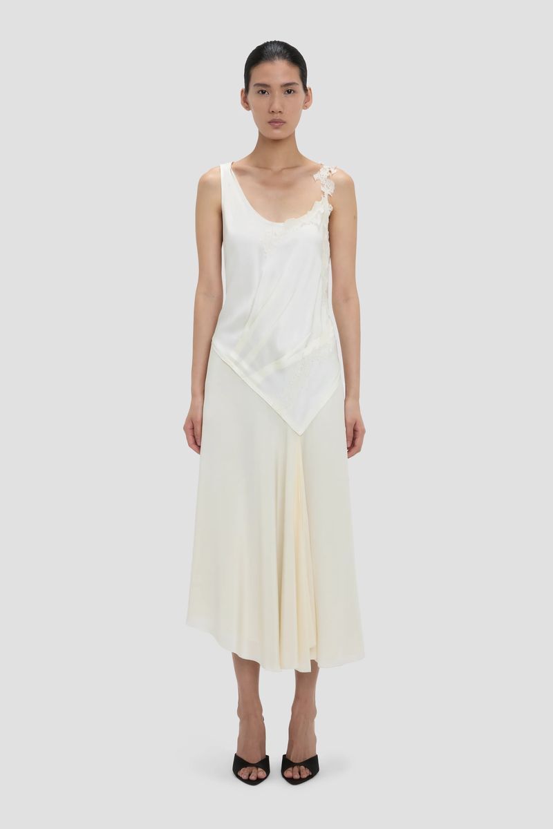 Asymmetrisches Midikleid mit Spitze