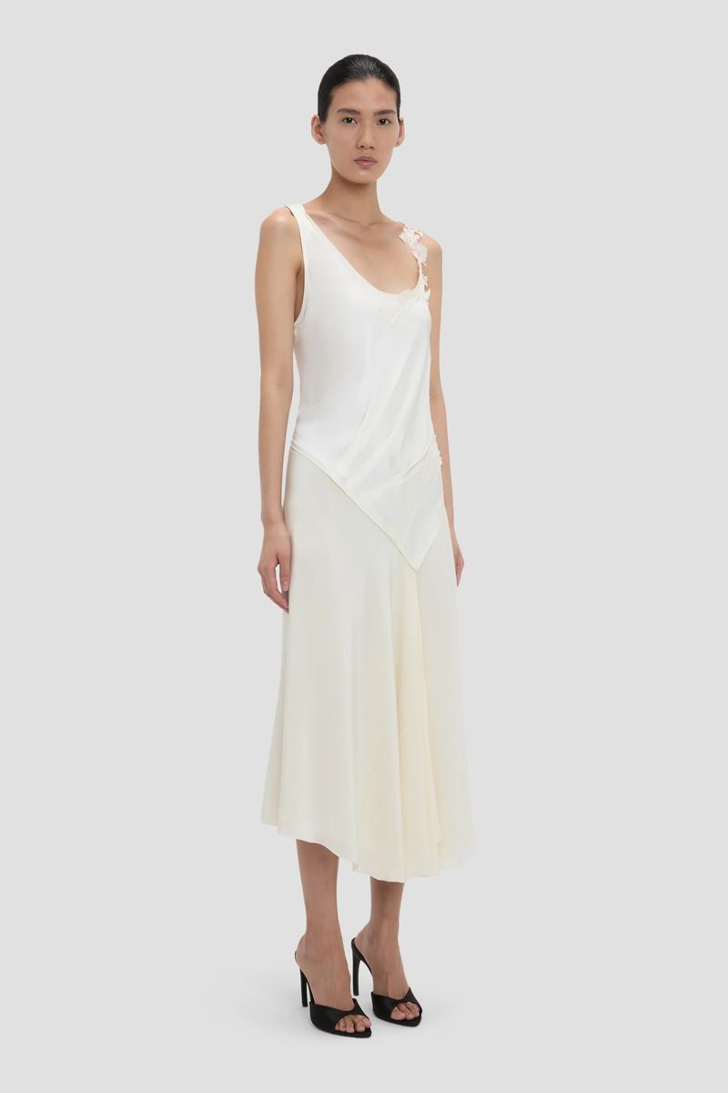 Asymmetrisches Midikleid mit Spitze