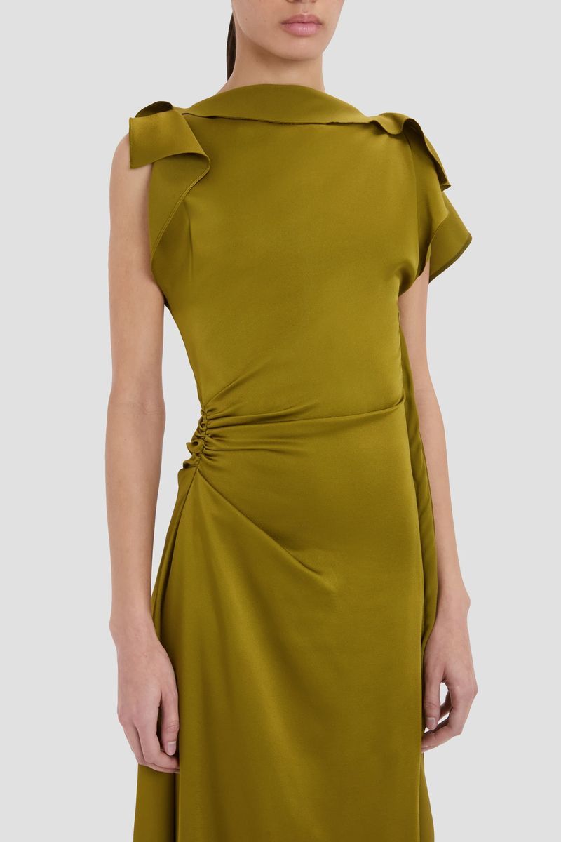 Midikleid mit drapiertem Ausschnitt und Raffungen