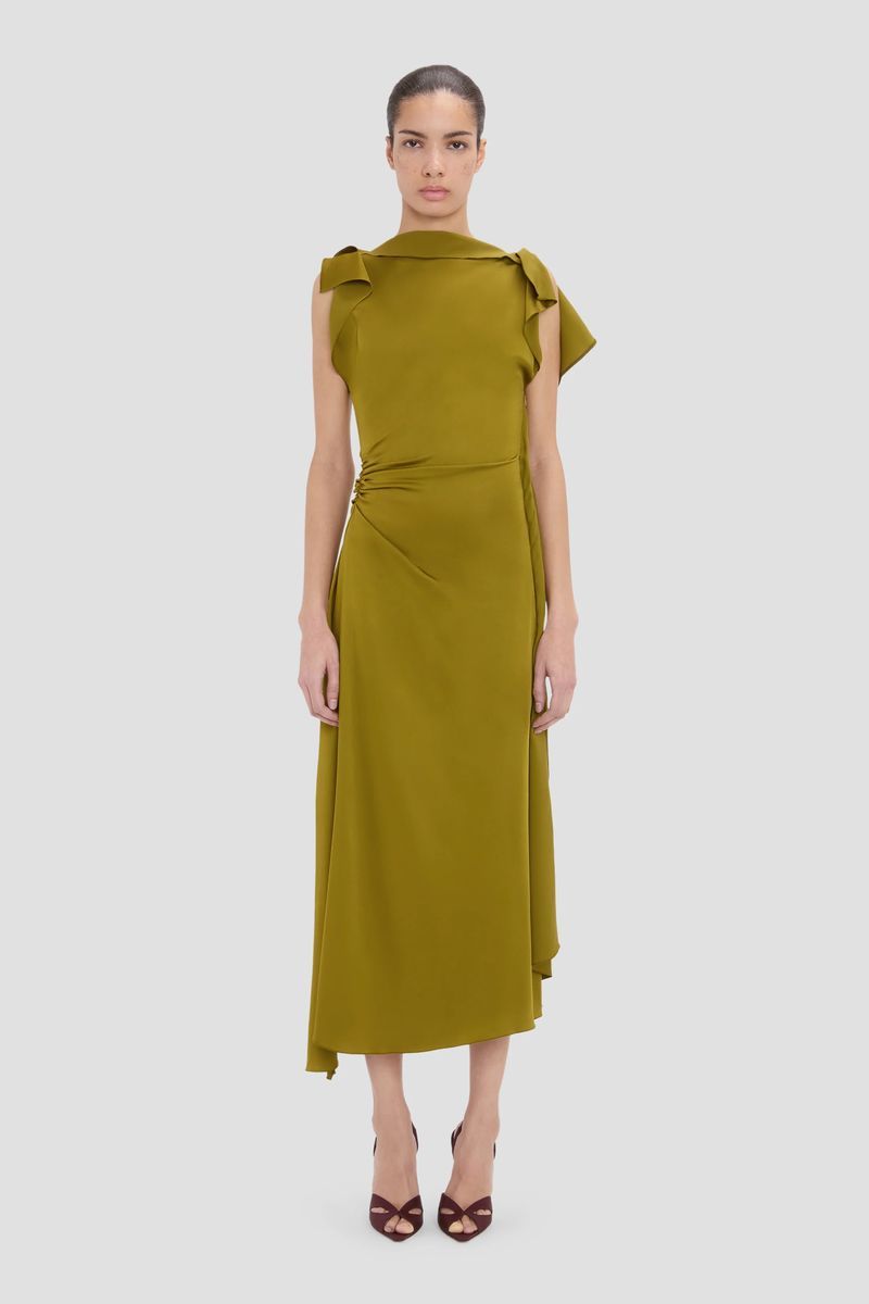 Midikleid mit drapiertem Ausschnitt und Raffungen