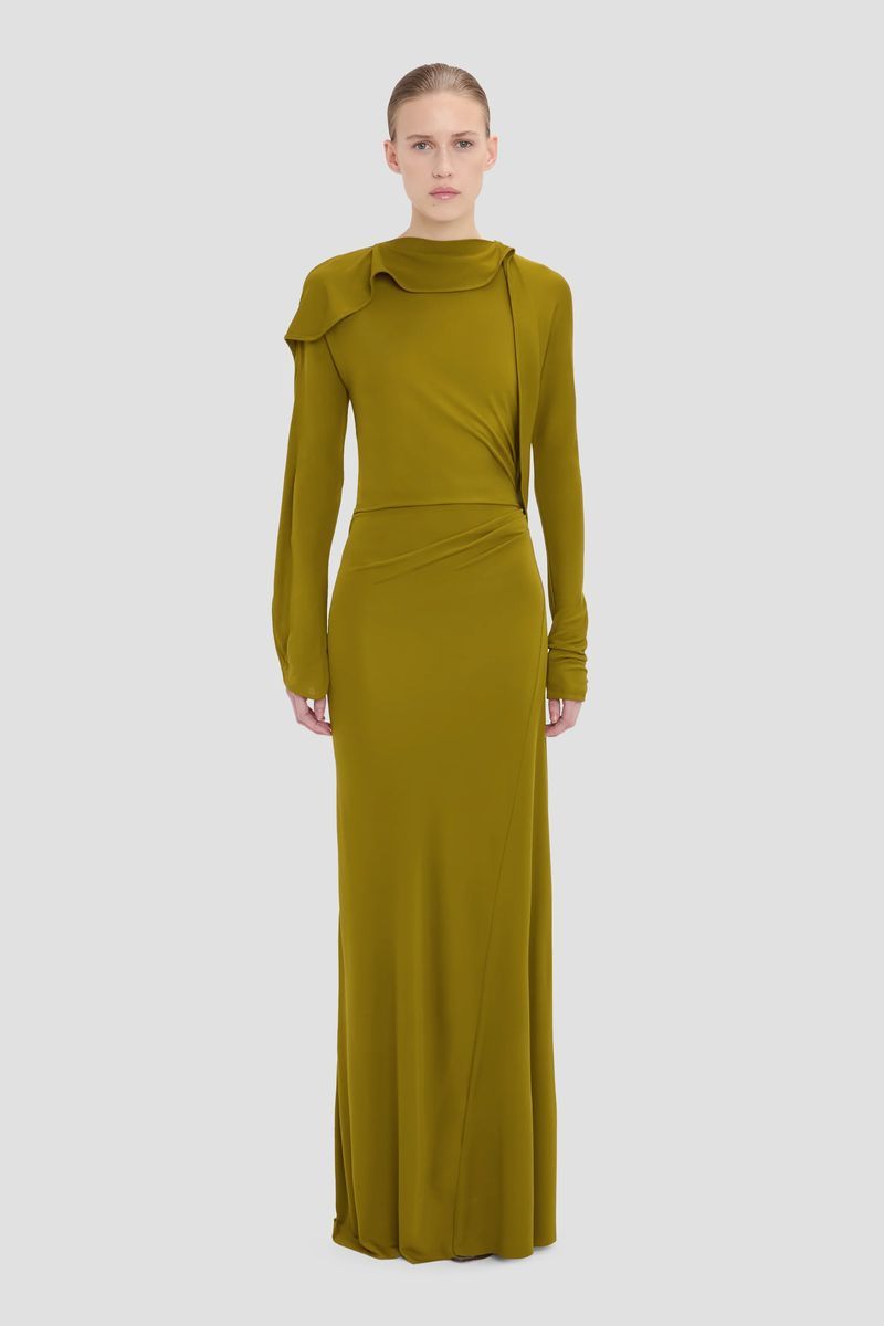 Elegantes, drapiertes, langärmliges Kleid