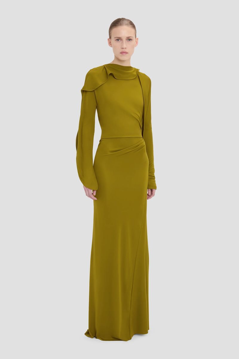Elegantes, drapiertes, langärmliges Kleid
