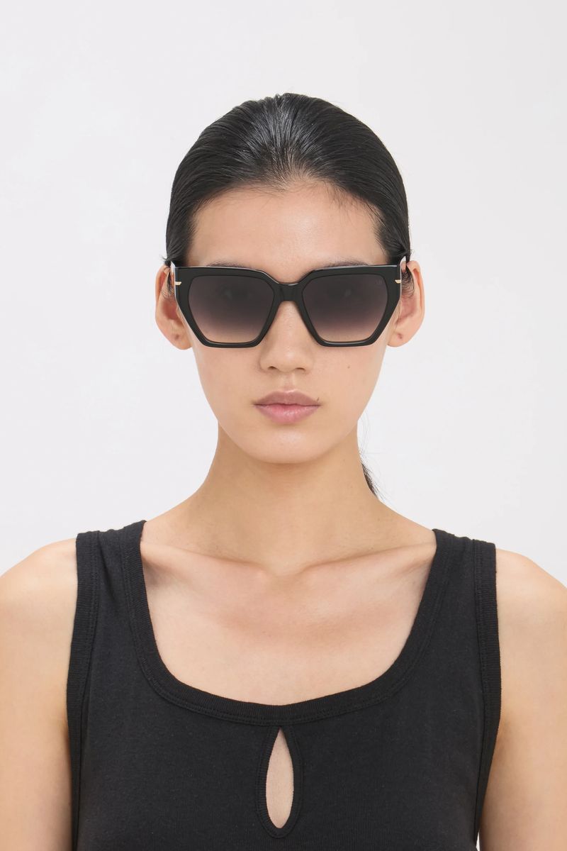 Elegante geometrische Sonnenbrille aus schwarzem Acetat
