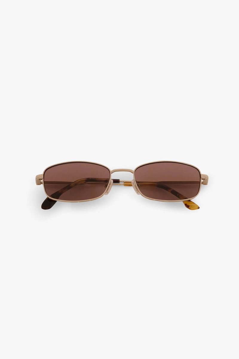 Rechteckige Sonnenbrille aus Metall mit braunen Gläsern