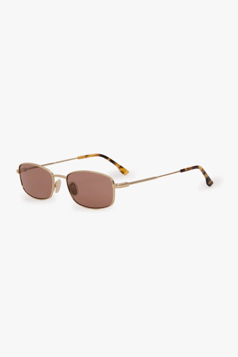 Rechteckige Sonnenbrille aus Metall mit braunen Gläsern