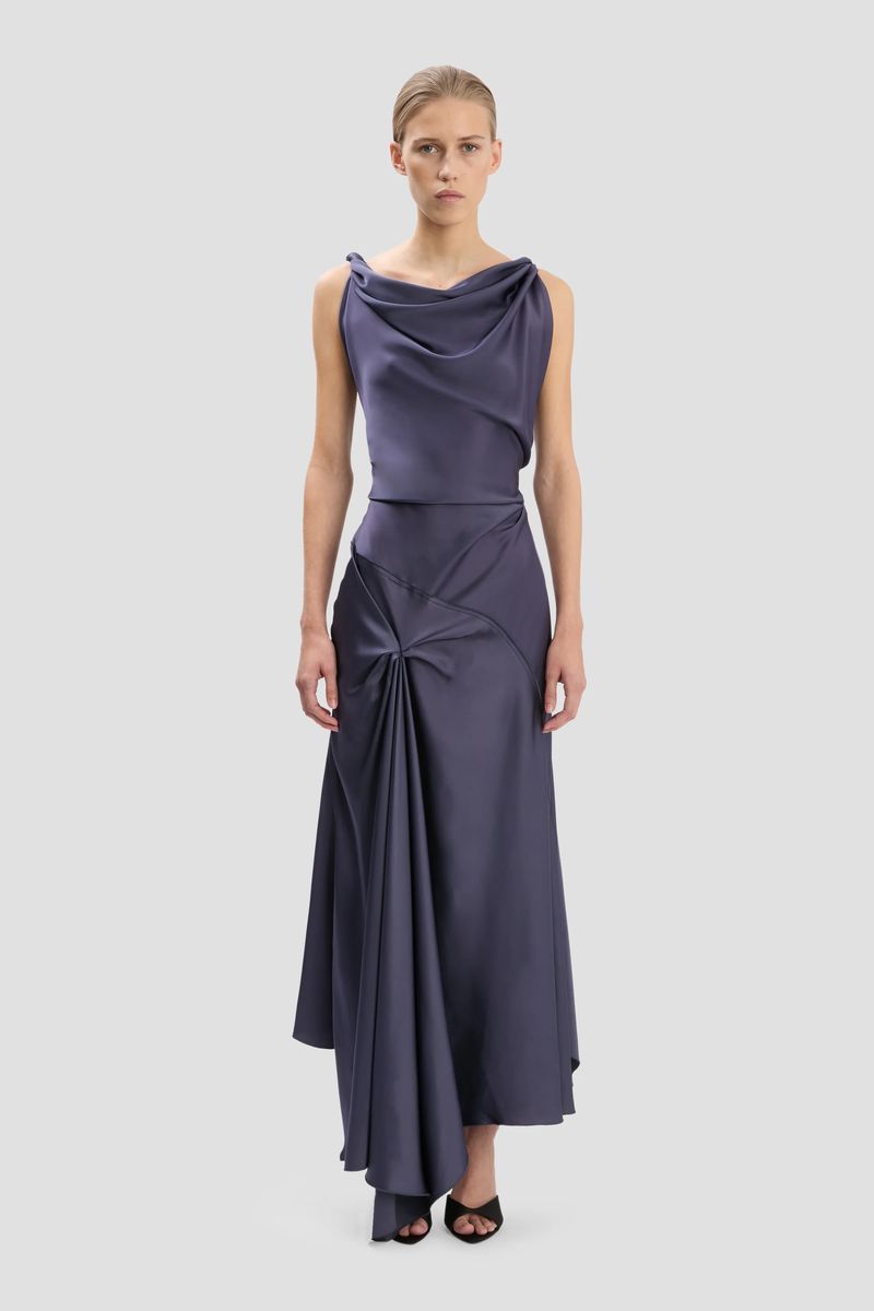 Elegantes Midikleid mit Wasserfallausschnitt
