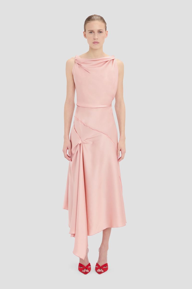Staubrosafarbenes drapiertes Midikleid