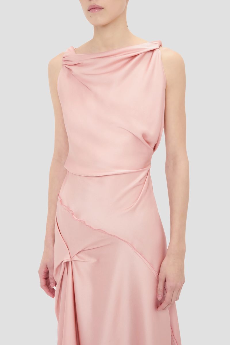 Staubrosafarbenes drapiertes Midikleid
