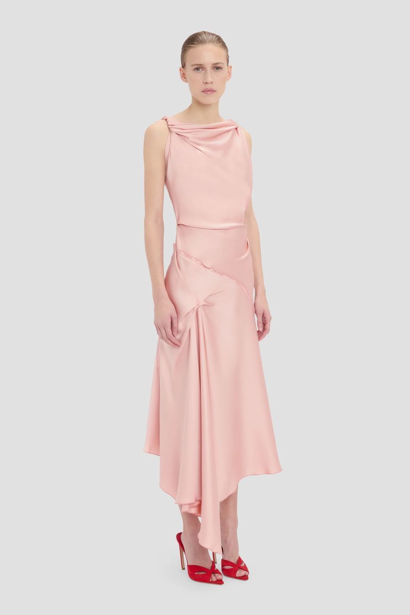 Staubrosafarbenes drapiertes Midikleid