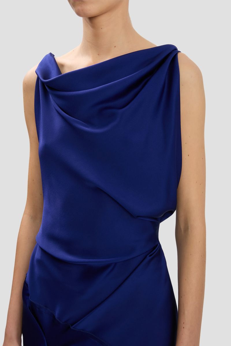 Elegantes, drapiertes Midi-Kleid mit asymmetrischem Saum