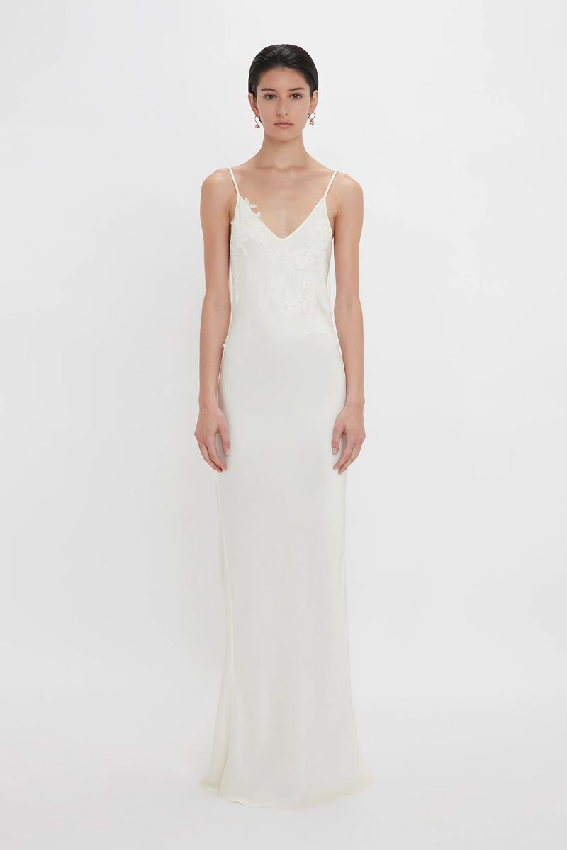 Elfenbeinfarbenes Spitzen-Cami-Slipkleid