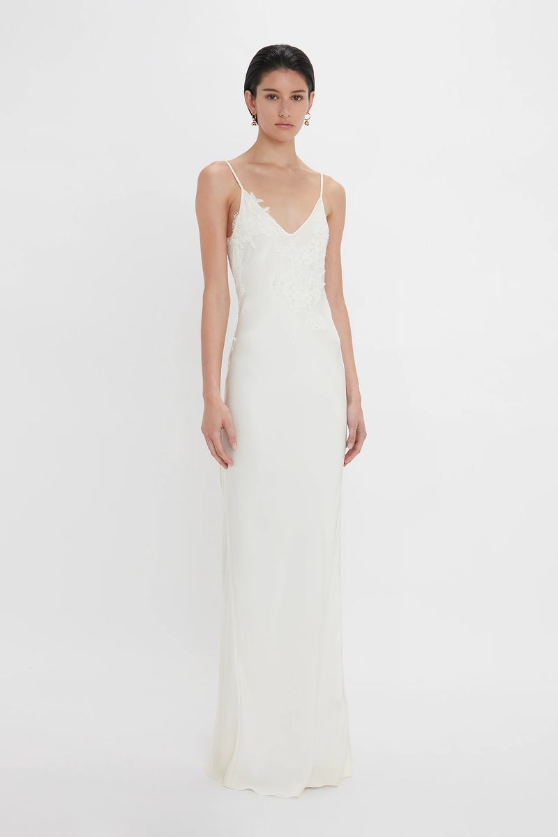 Elfenbeinfarbenes Spitzen-Cami-Slipkleid