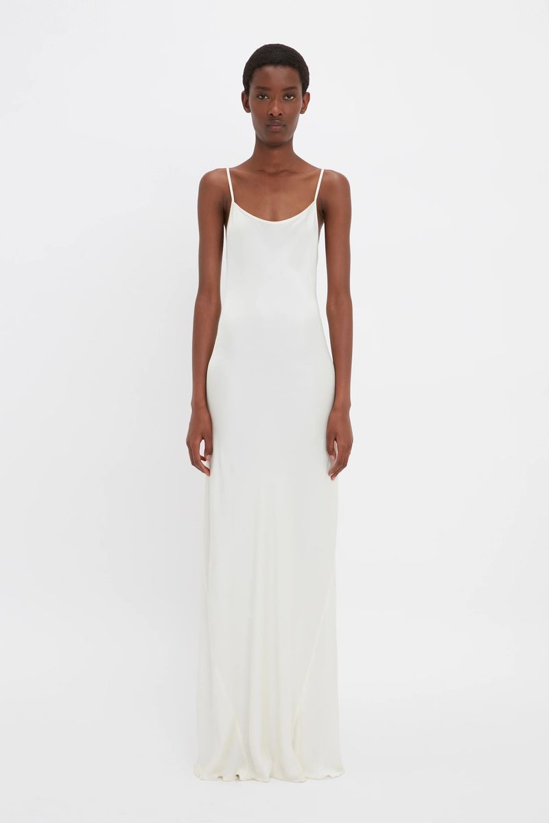 Elfenbeinfarbenes, bodenlanges Cami-Kleid