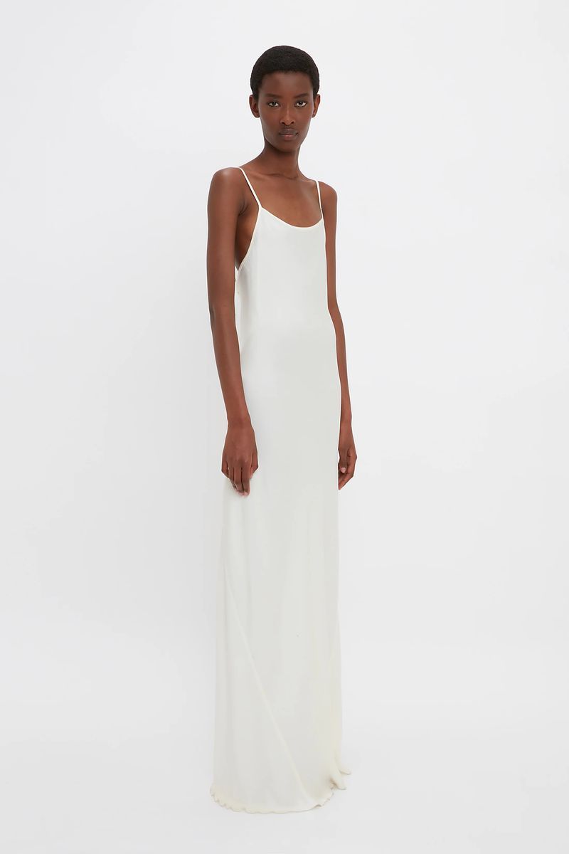 Elfenbeinfarbenes, bodenlanges Cami-Kleid