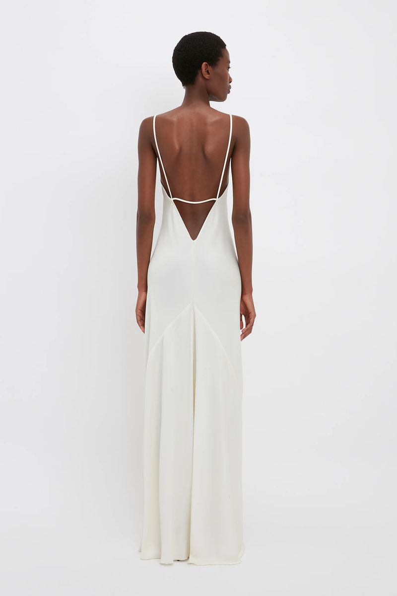 Elfenbeinfarbenes, bodenlanges Cami-Kleid