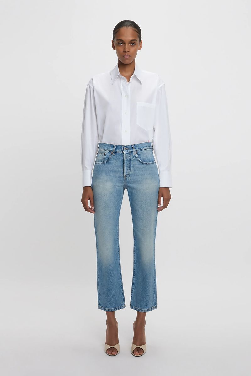 Verkürzte Mid-Rise Jeans in heller Waschung