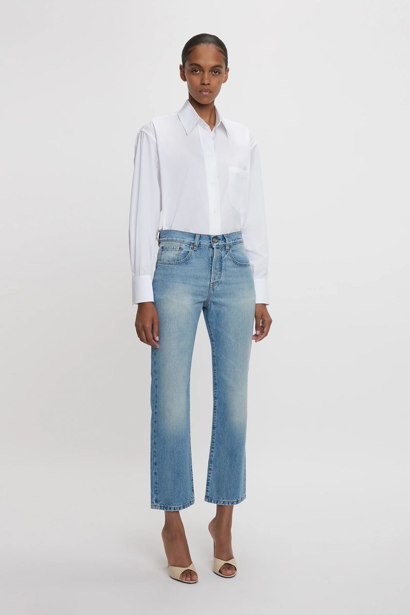 Verkürzte Mid-Rise Jeans in heller Waschung