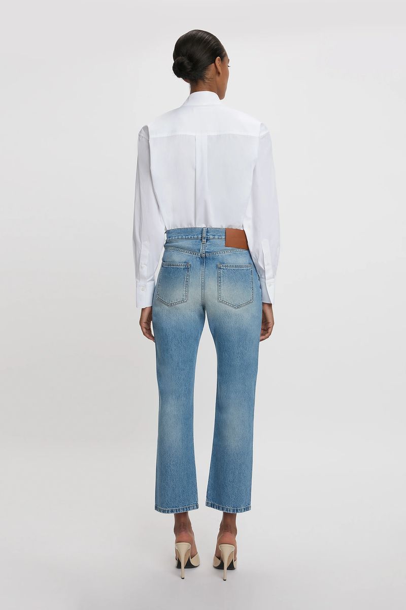 Verkürzte Mid-Rise Jeans in heller Waschung