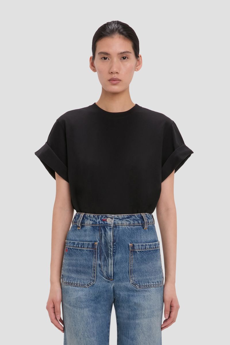 T-Shirt mit lockerer Passform und Rollärmeln
