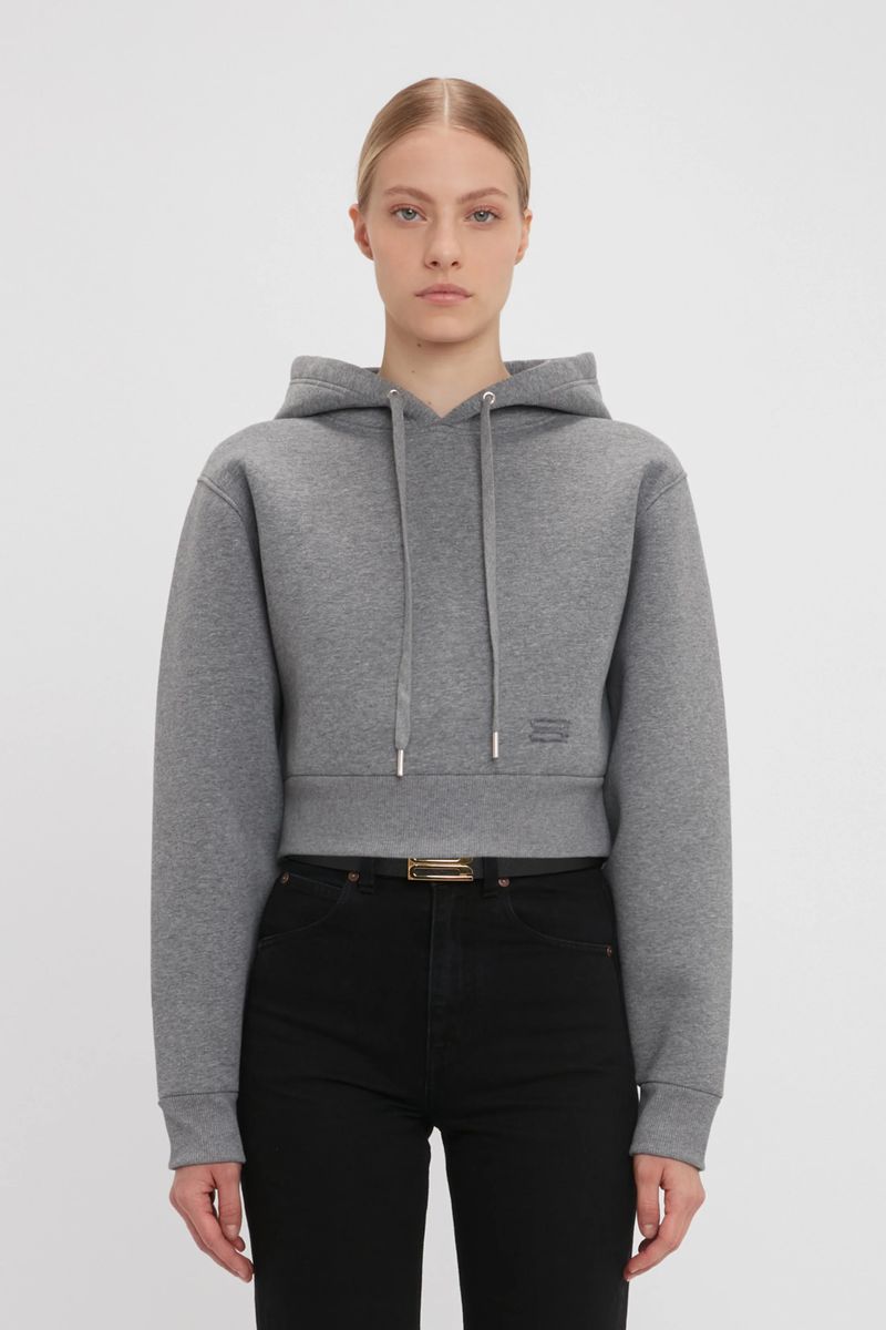 Strukturierter Cropped Hoodie mit Kordelzug