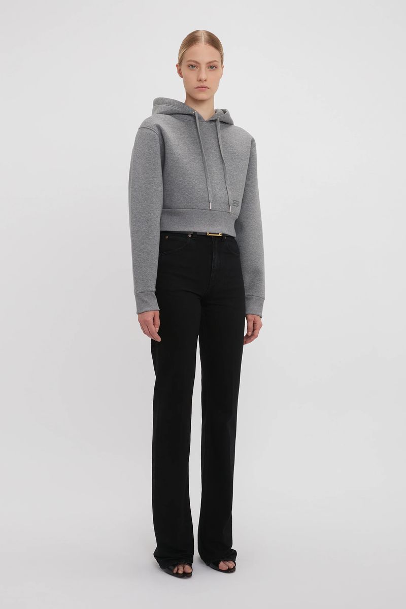 Strukturierter Cropped Hoodie mit Kordelzug