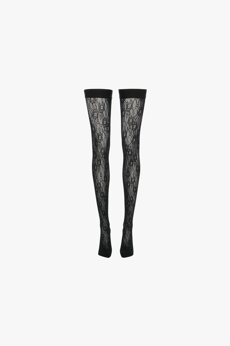 Elegante schwarze Spitzenhalterlose