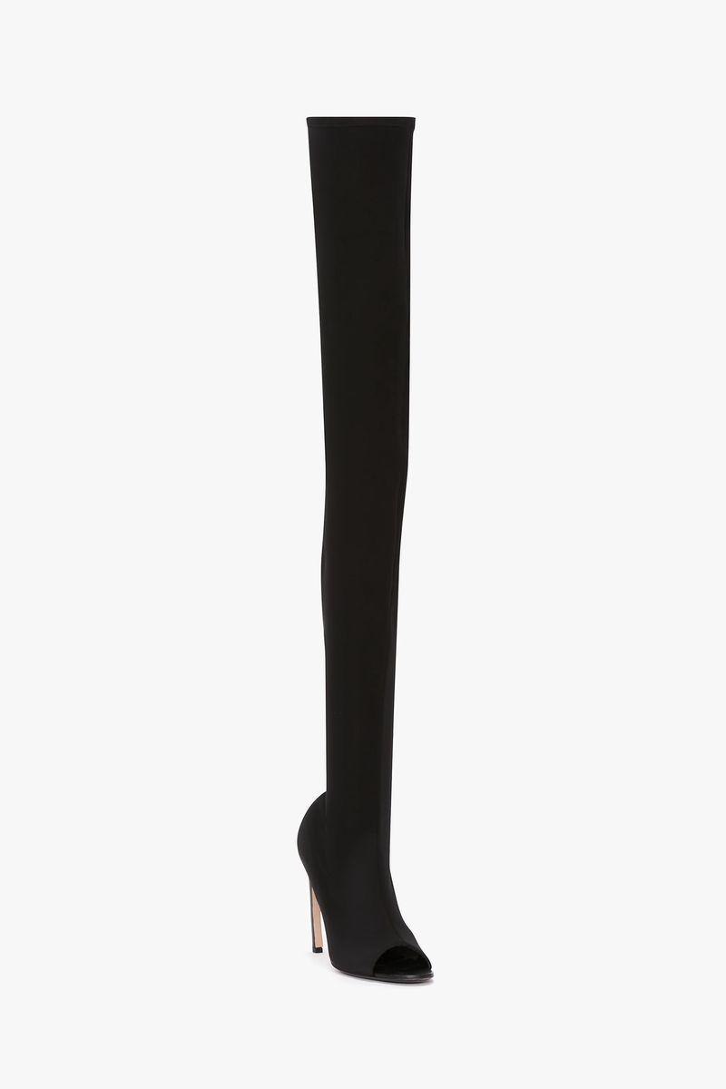 Overknee Peep-Toe Stiletto Stiefel