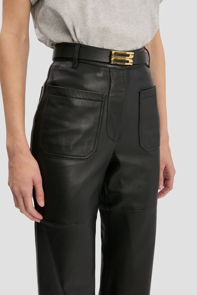 Hochtaillierte Nappa-Lederhose mit Schlag