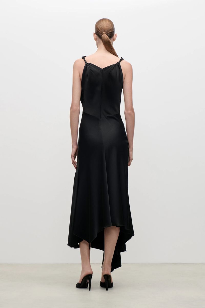 Drapiertes asymmetrisches Satin-Midikleid