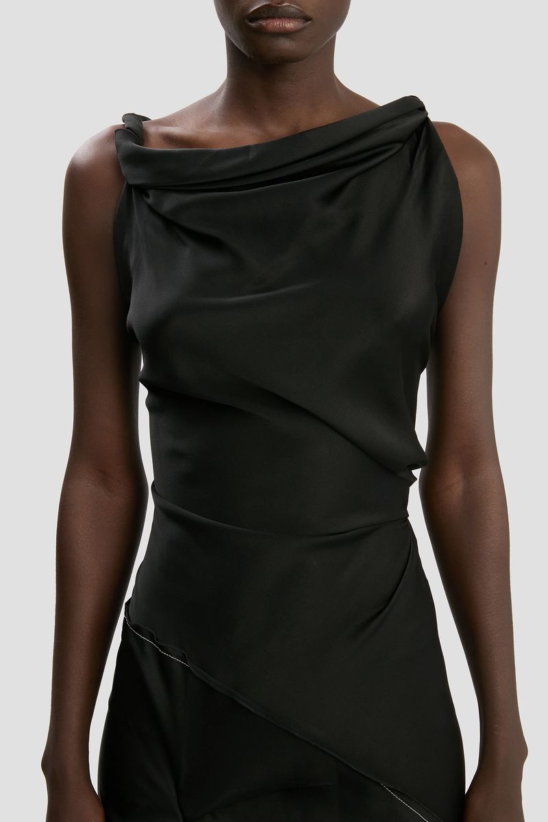 Elegantes, drapiertes Midi-Kleid mit asymmetrischem Saum