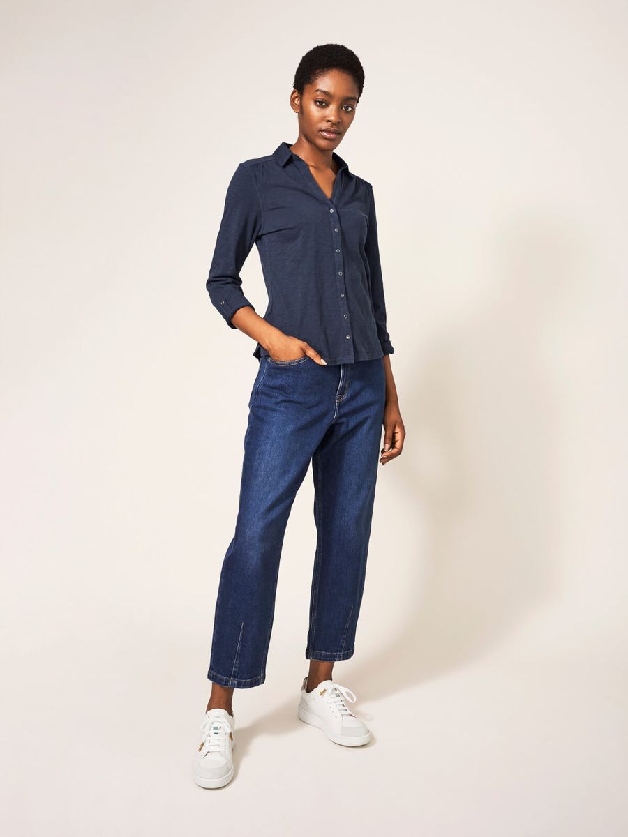 Jersey-Bluse mit Knopfleiste und 3/4-Ärmeln