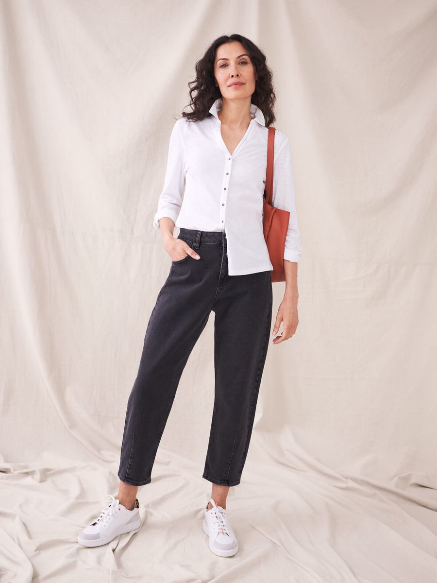 Jersey-Bluse mit Knopfleiste und 3/4-Ärmeln