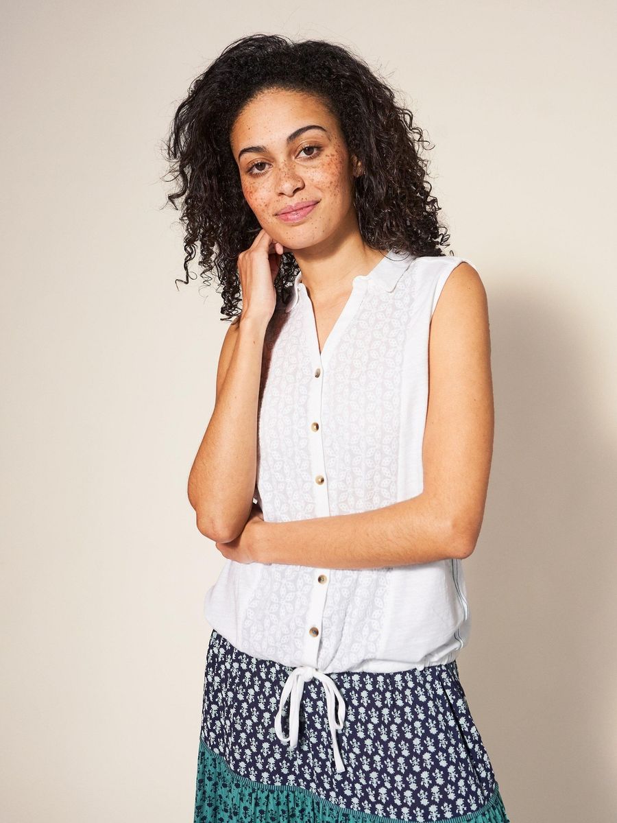 Ärmellose Jerseybluse mit Tunnelzug Detail