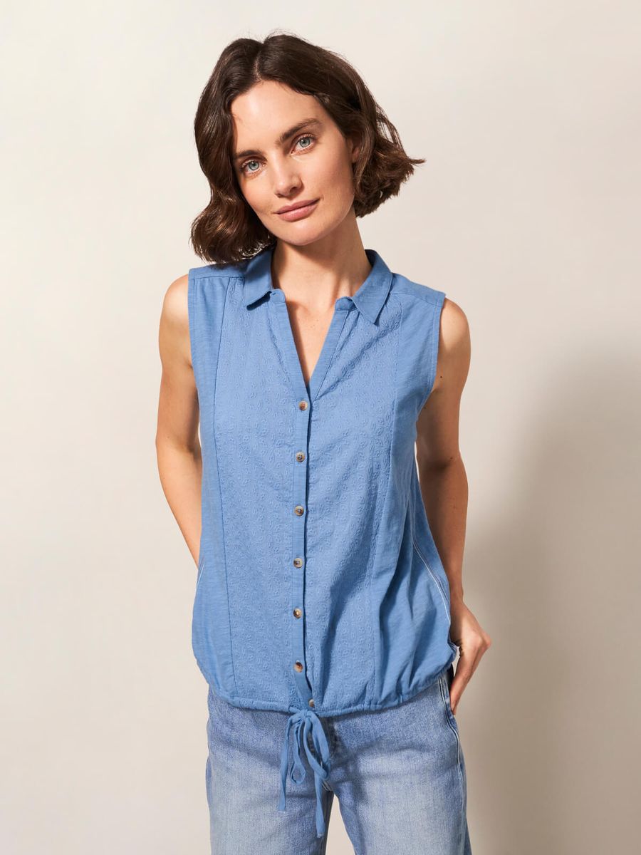 Ärmellose Jerseybluse mit Tunnelzug